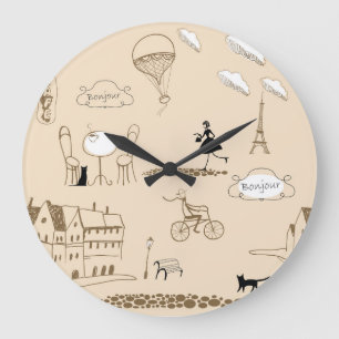 Grande Horloge Ronde Français rose : Design Motif chic.