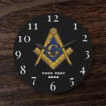 Grande Horloge Ronde Freemason Masonic Lodge Masonry<br><div class="desc">Freemason,  Masonic,  Masonry,  lodge,  noir et blanc,  horloge. Personnalisez-le avec votre texte.</div>