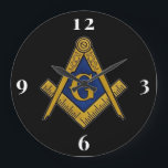 Grande Horloge Ronde Freemason Masonic Lodge Masonry<br><div class="desc">Freemason,  Masonic,  Masonry,  lodge,  noir et blanc,  horloge. Personnalisez-le avec votre texte.</div>