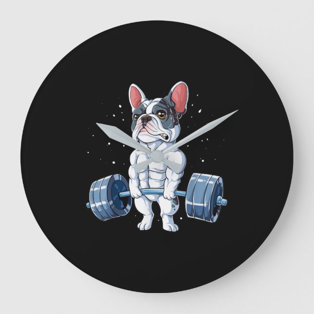 Grande Horloge Ronde French Bulldog Poids Funny Deadlift Gym (Recto)