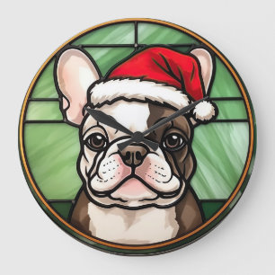Grande Horloge Ronde French Bulldog Vitrail Christmas