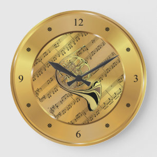 Grande Horloge Ronde French Horn ~ Sheet Music ~ Gold Arrière - plan ~