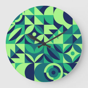 Grande Horloge Ronde Fresque géométrique : design vintage moderne.