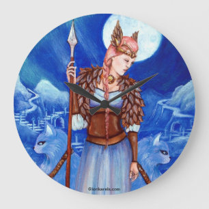 Grande Horloge Ronde Freya Norse Goddess Wall Clock art by Lori Karels