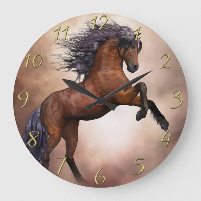 Grande Horloge Ronde Friesian brown horse rearing up with misty clouds1 (Recto)