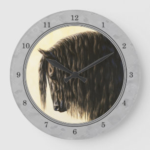 Grande Horloge Ronde Friesian Draft Horse Silver Grey