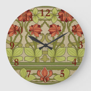 Grande Horloge Ronde Frieze Bordure Art Nouveau Floral