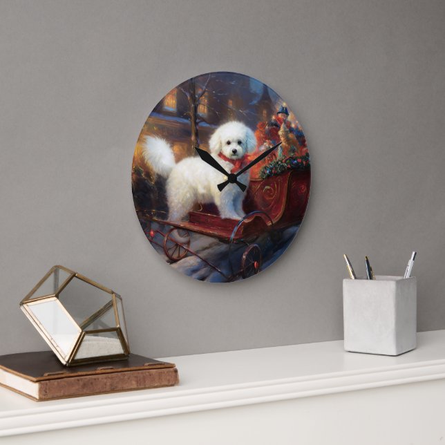 Grande Horloge Ronde Frise de Bichon Frise Festin de Noël (Bureau)