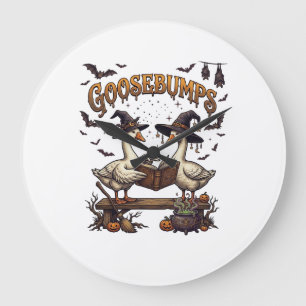 Grande Horloge Ronde Frissons d'Halloween Oies Chapeaux de Sorcière Liv