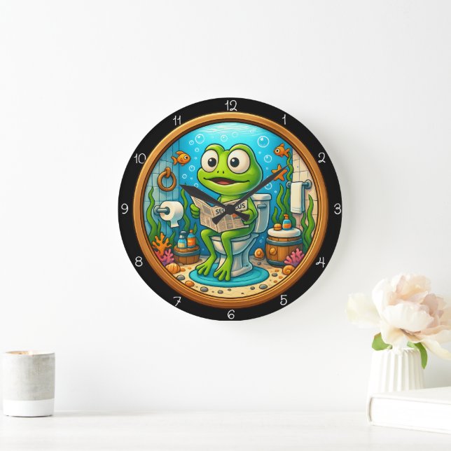 Grande Horloge Ronde Frog sur Toilet Drôle (Maison)