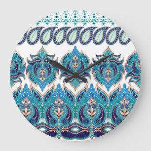 Grande Horloge Ronde Frontières florales ornées : Conception de Paisley