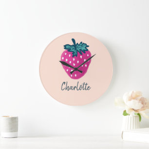 Grande Horloge Ronde Fruit aux fraises mûre Nom personnalisé