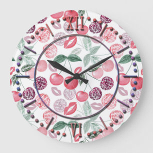 Grande Horloge Ronde Fruit de cerise rouge élégant