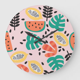 Grande Horloge Ronde Fruit Design : Design Motif Vintage.