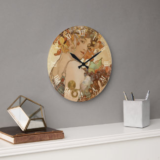 Grande Horloge Ronde Fruit par Alphonse Mucha, Art Nouveau vintage