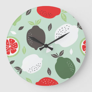 Grande Horloge Ronde Fruits citrons Citrus Papier peint Vintage