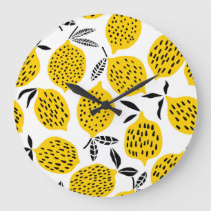 Grande Horloge Ronde Fruits de citron : design vintage et transparent.
