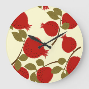 Grande Horloge Ronde Fruits de grenade : Cartoon Arrière - plan jaune
