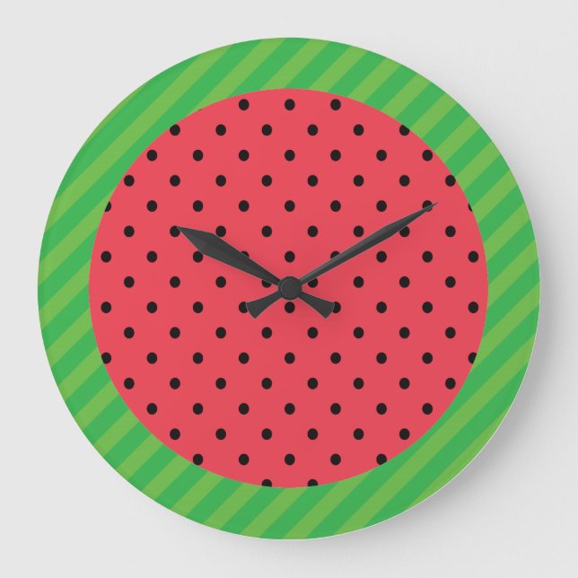 Grande Horloge Ronde Fruits d'été de pastèque rose noir vert (Recto)