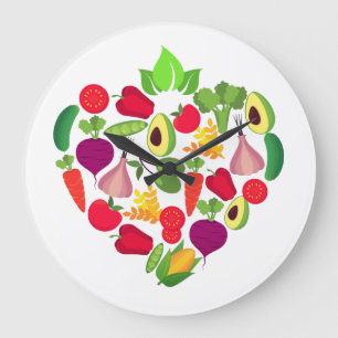 Grande Horloge Ronde Fruits et légumes de Coeur"