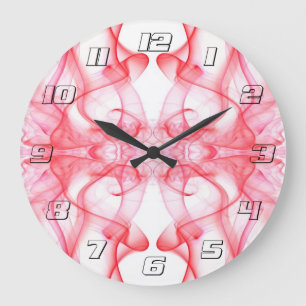 Grande Horloge Ronde Fumée Rouge Abstrait Minimaliste Symétrique