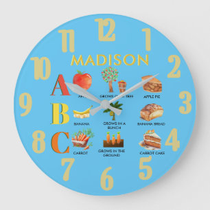 Grande Horloge Ronde Fun Alphabet ABC nom personnalisé