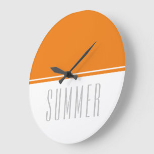 Grande Horloge Ronde Fun Bold Bright Orange White Mince ÉTÉ Texte