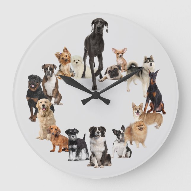 Grande Horloge Ronde Fun Dog Breed Pet Animals (Recto)
