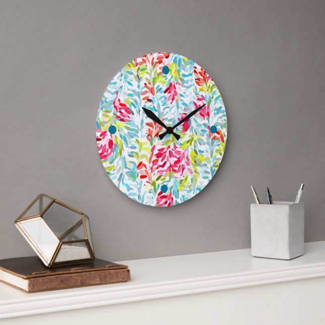 Grande Horloge Ronde Fun Funky Summer Colors Peinture Art (Bureau)