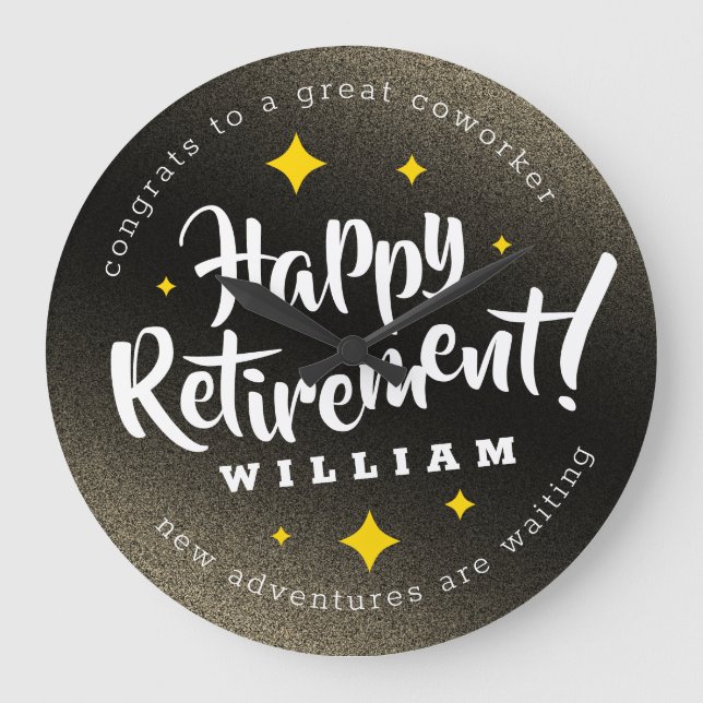 Grande Horloge Ronde Fun Gold Glitter Stars Retirement New Adventures (Recto)