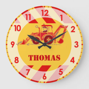 Grande Horloge Ronde Fun kids tracteur digger wall clock