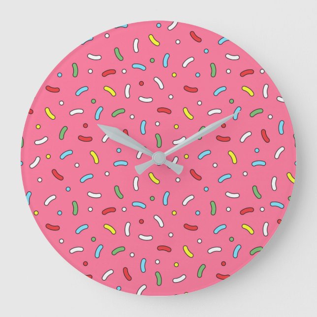 Grande Horloge Ronde Fun Pink Candy Sprinkles Pattern (Recto)