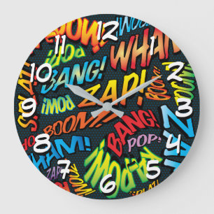 Grande Horloge Ronde Fun Retro Comic Book pop Art Sounds