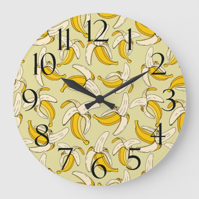 Grande Horloge Ronde Fun Tropical Bananas Motif à la mode Fruit Beige (Recto)