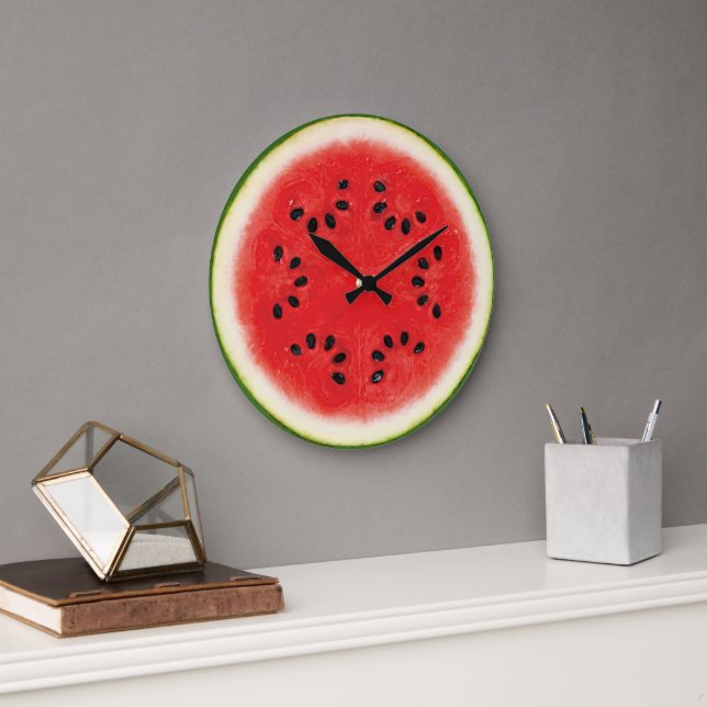 Grande Horloge Ronde Fun Watermelon Rouge Summer Fruit Slice Motif (Bureau)