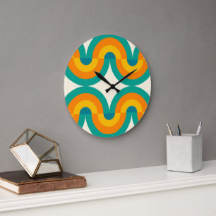 Grande Horloge Ronde Funky Eclectic Retro Demi Cercles Art Motif