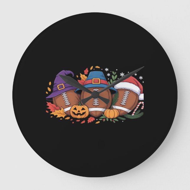 Grande Horloge Ronde Funky Football Halloween Thanksgiving Xmas Éffraya (Recto)
