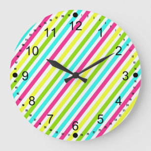 Grande Horloge Ronde Funky Neon Rose Bleu Vert Jaune Grandes