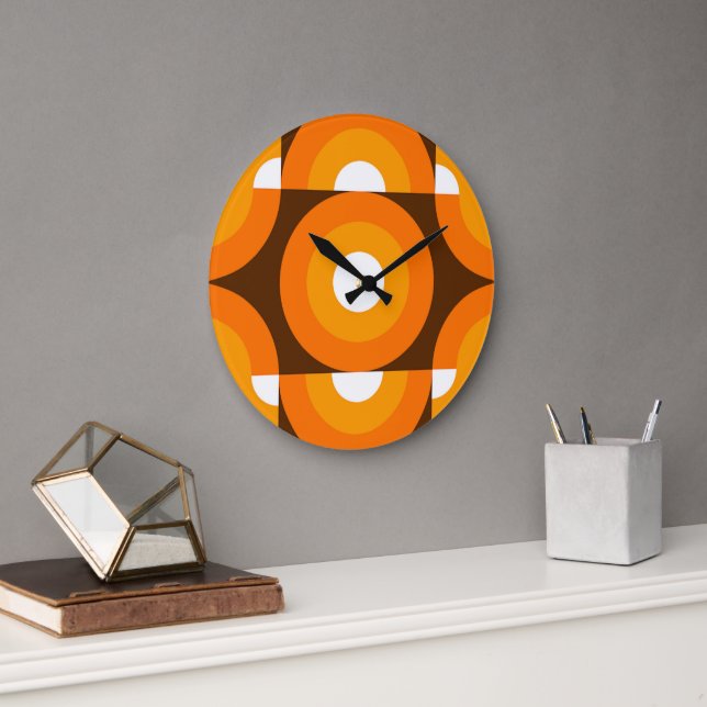 Grande Horloge Ronde Funky Orange Brown Retro Circles Art Motif (Bureau)
