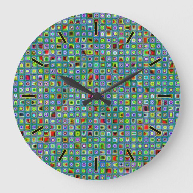 Grande Horloge Ronde Funky Turquoise Textured Mosaic Tiles Pattern (Recto)