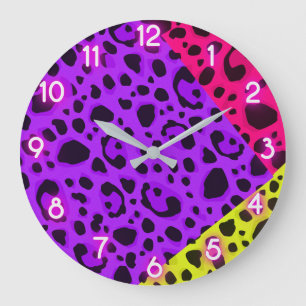 Grande Horloge Ronde Funky Wild Neon Animal Leopard Cheetah Imprimer