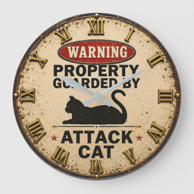 Grande Horloge Ronde Funny Attack Cat  (Recto)