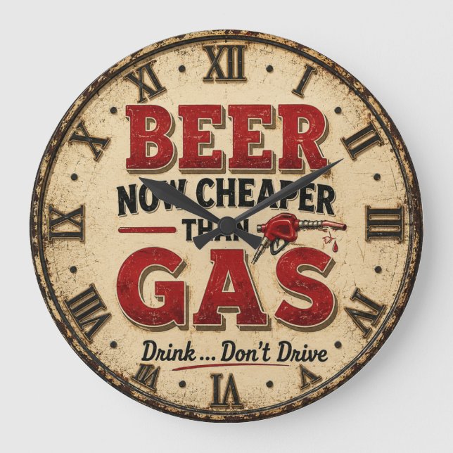 Grande Horloge Ronde Funny Beer Garage Decor  (Recto)