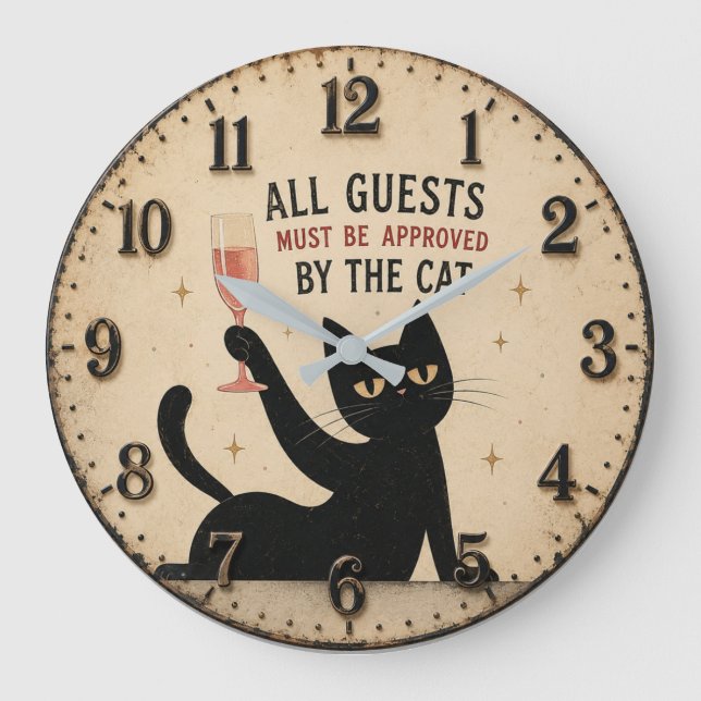 Grande Horloge Ronde Funny Black Cat  (Recto)