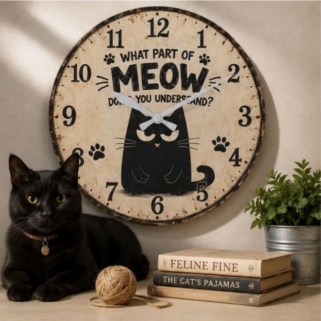 Grande Horloge Ronde Funny Black Cat (Créateur téléchargé)