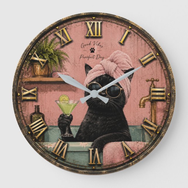 Grande Horloge Ronde Funny Black Cat Spa (Recto)