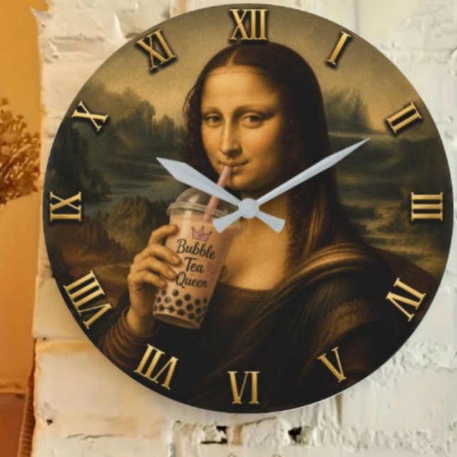 Grande Horloge Ronde Funny Bubble Tea Mona Lisa  (Créateur téléchargé)