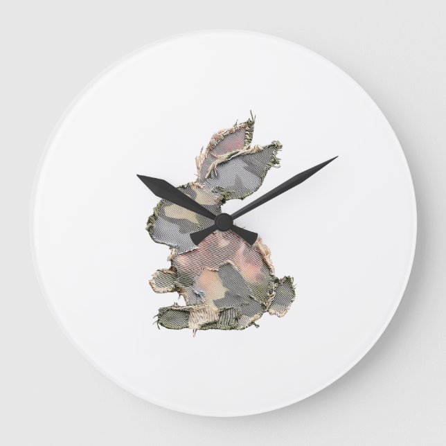 Grande Horloge Ronde Funny Bunny Crochet Patchwork Camo Rabbit Happy Ea (Recto)