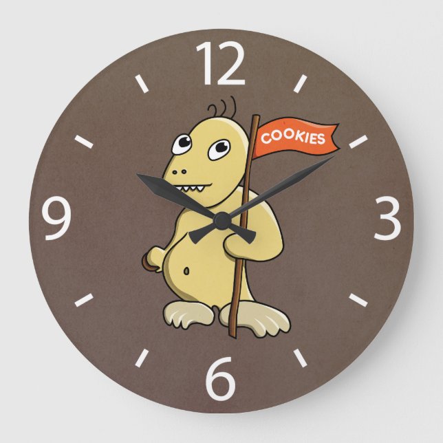Grande Horloge Ronde Funny Cartoon Monster With Cookie (Recto)