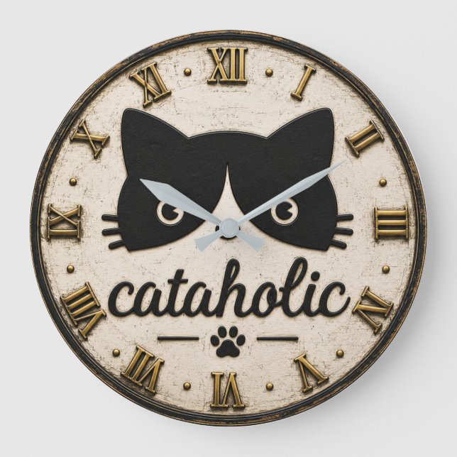 Grande Horloge Ronde Funny Cataholic Cat (Recto)